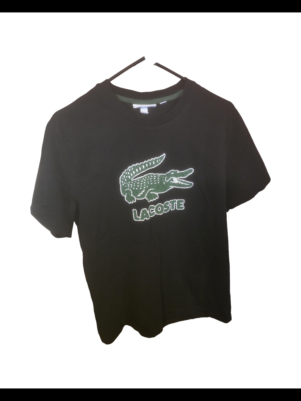 Lacoste Black Short-Sleeve Tee with Green Crocodile Patch